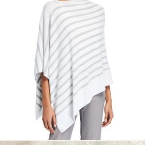 Eileen Fisher Striped Poncho White Grey One Size NEW $178